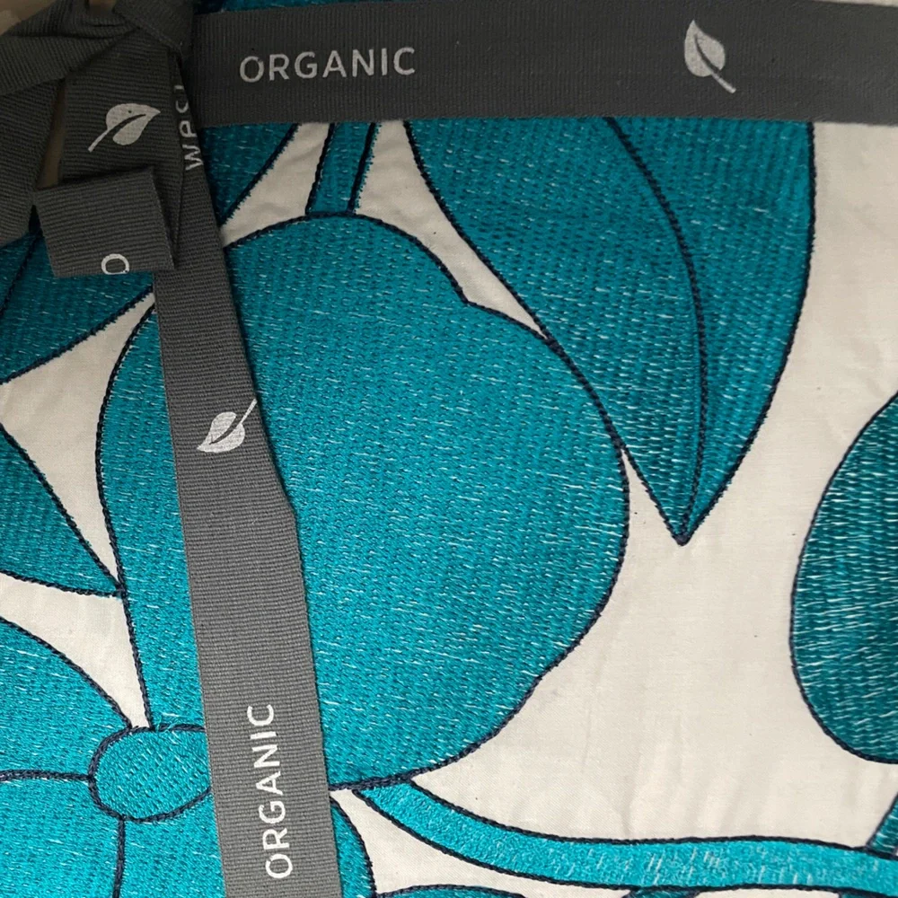 NWT West Elm Teal and White Botanical F/Queen Duvet Cover 2 Standard Sham Rare